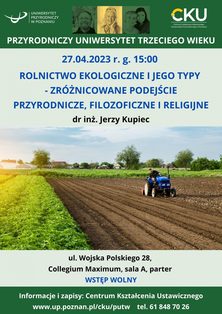 Plakat zapraszajacy na wykład pt. "Lasy i leśnictwo miejskie w Polsce"
